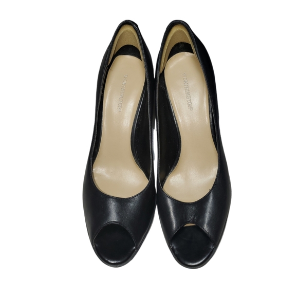 Black Leather Open Toe Heels - Picture 4 of 10